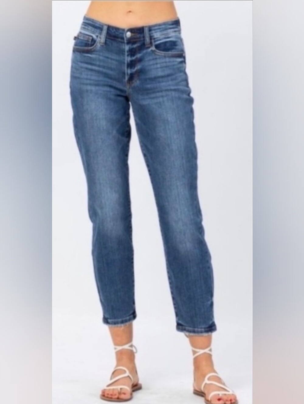 Judy Blue Boyfriend Fit Mid Rise Cropped Jeans Medium Wash Womens 7/28